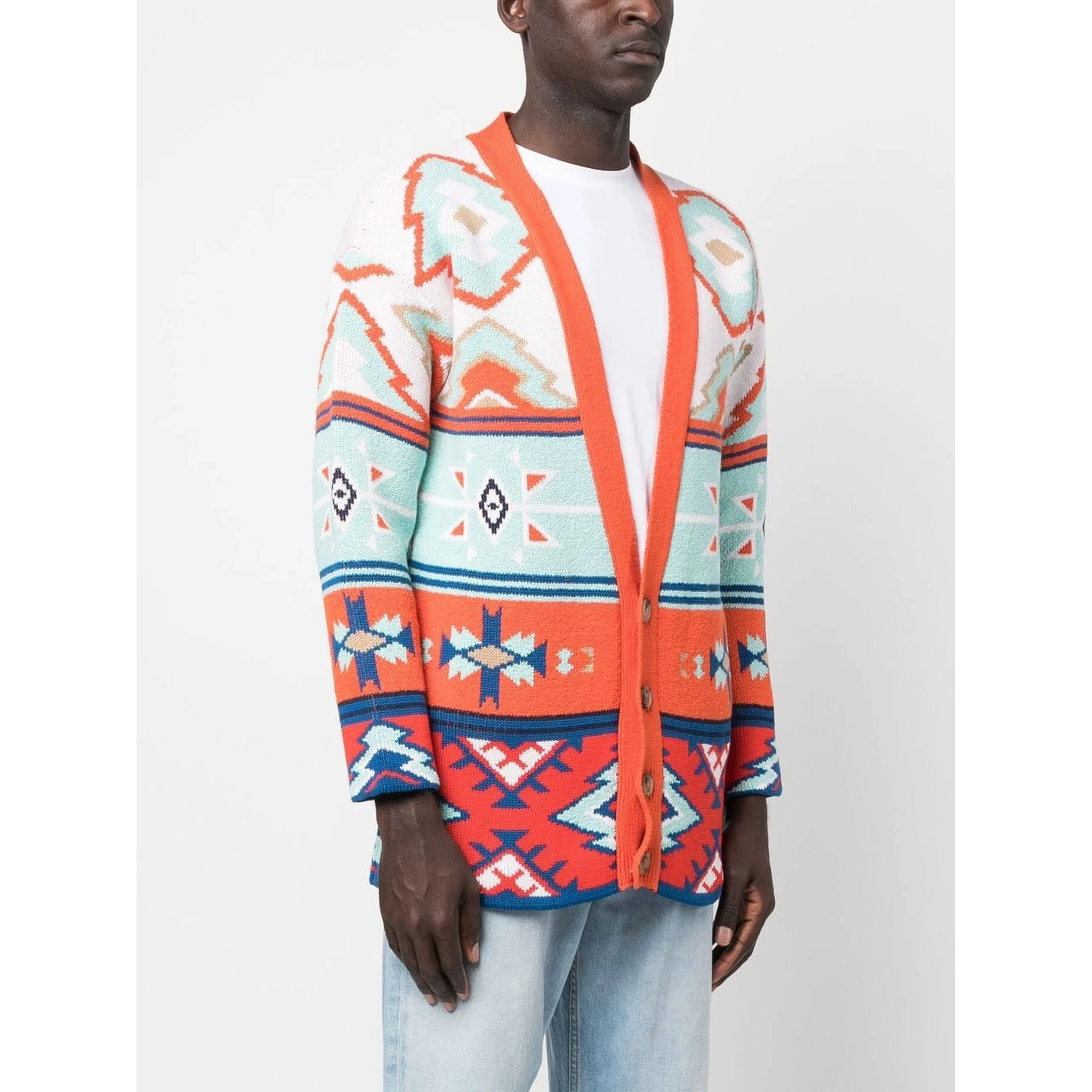 Jacquard Geometric V-neck Cardigan In Multicolor