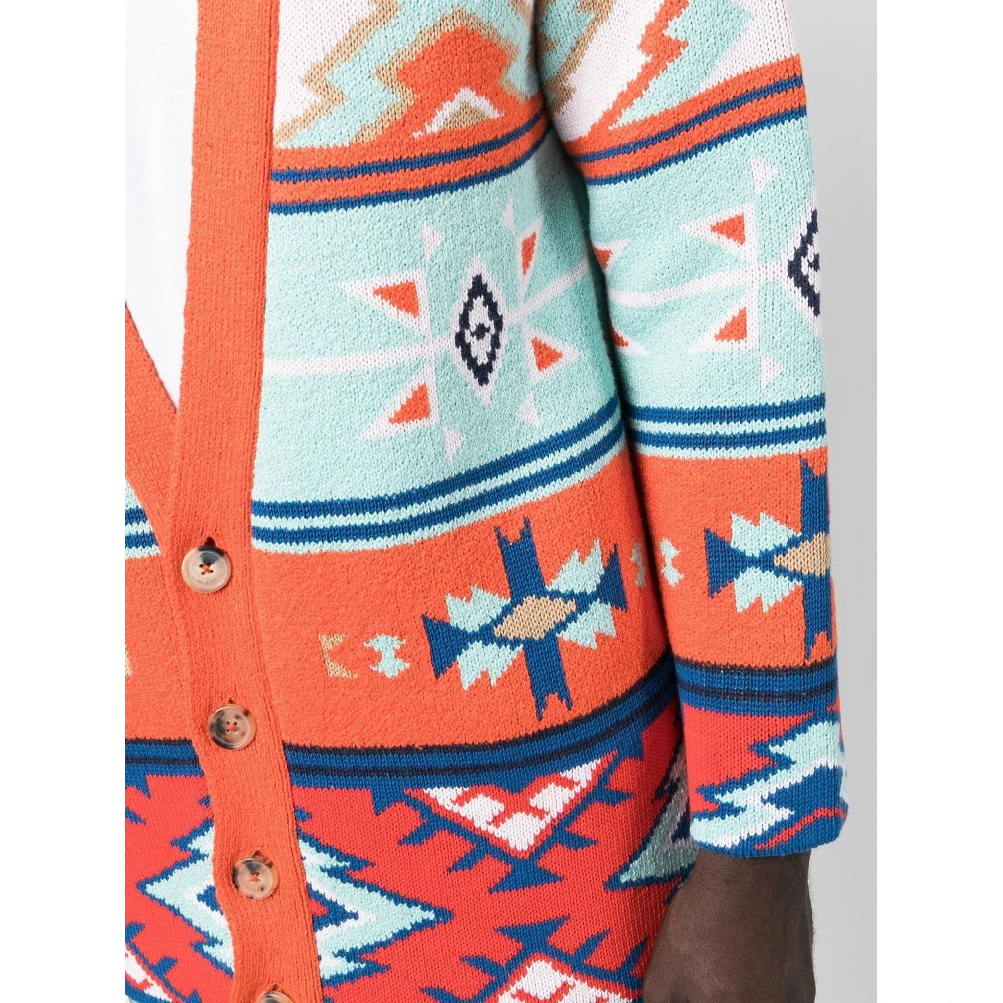 Jacquard Geometric V-neck Cardigan In Multicolor