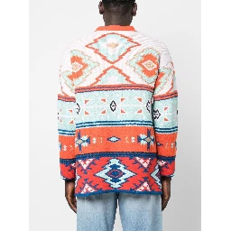 Jacquard Geometric V-neck Cardigan In Multicolor