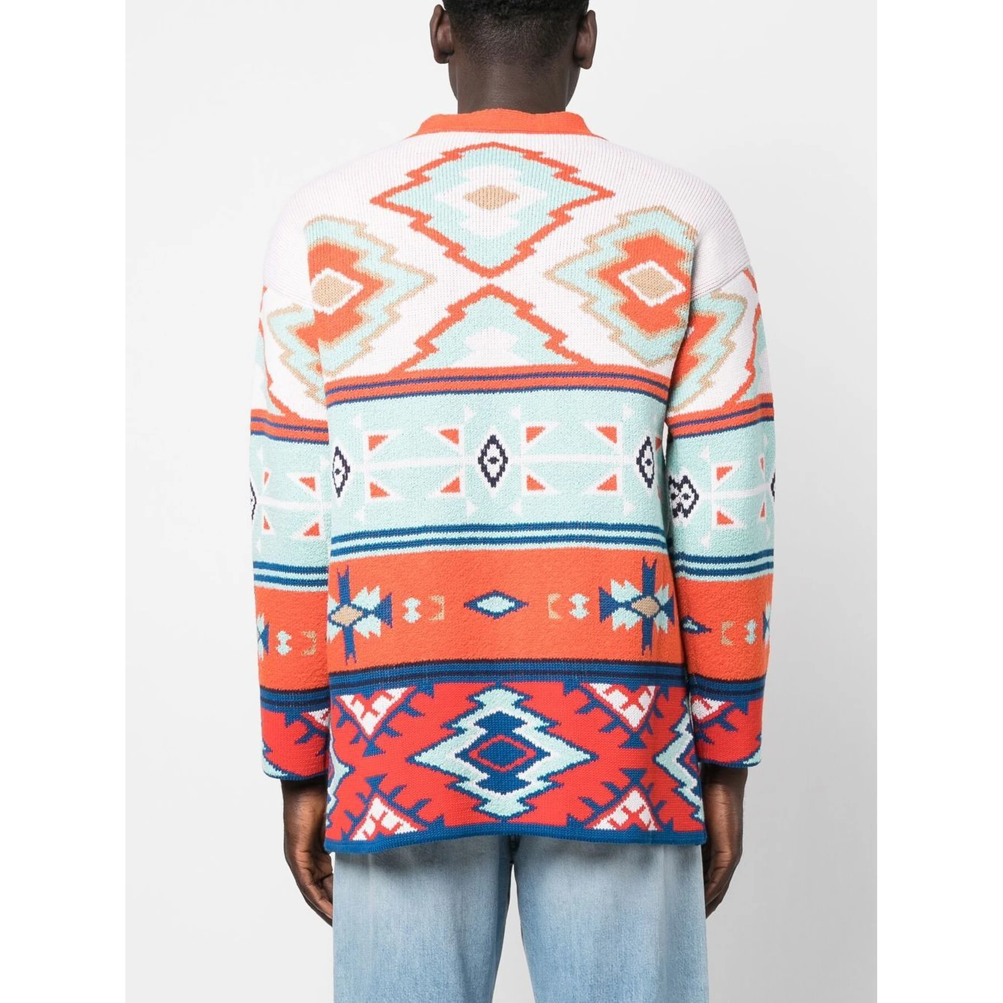 Jacquard Geometric V-neck Cardigan In Multicolor