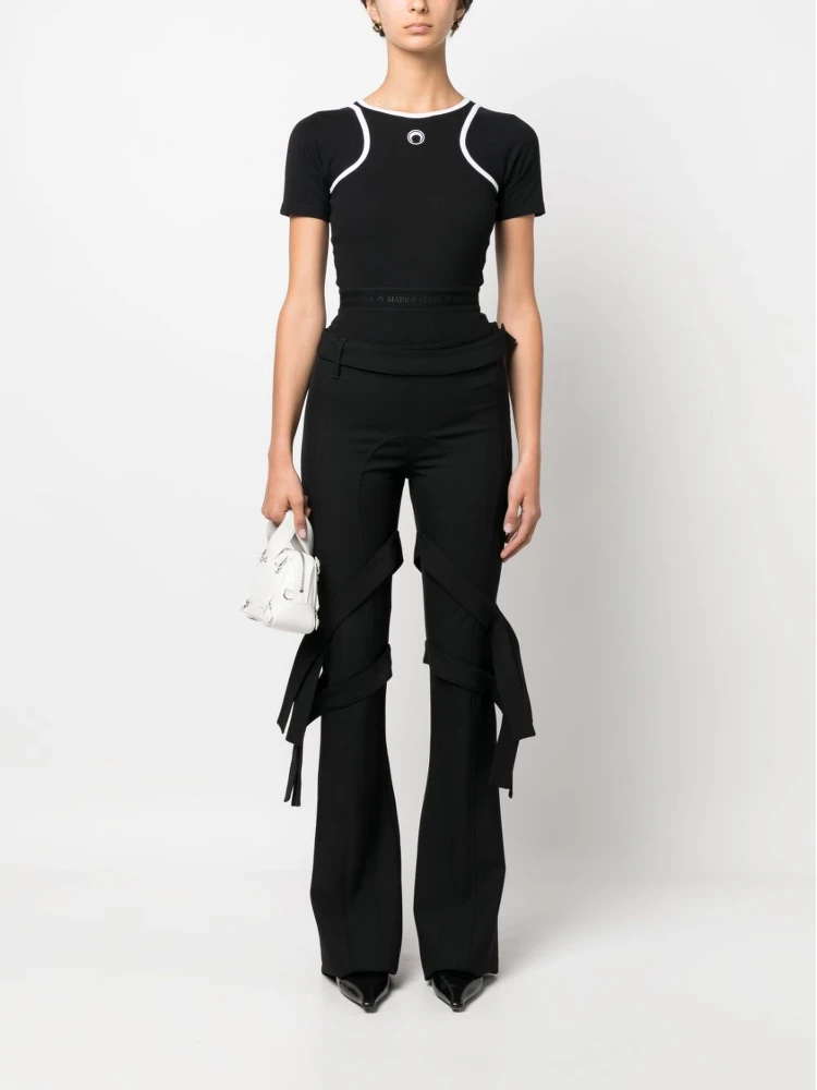 strap-detail flared trousers alternative