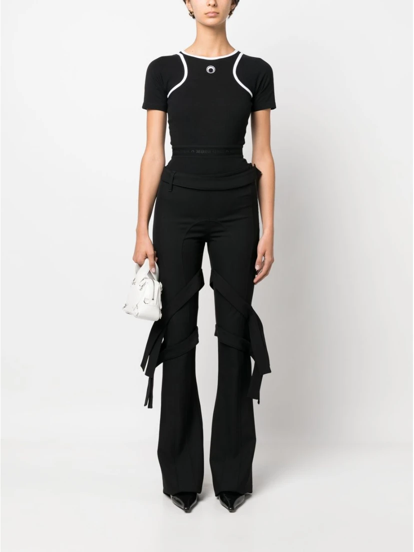 strap-detail flared trousers