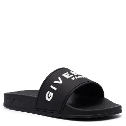 Black Logo-Print Pool Slides