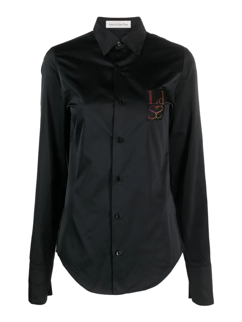 Logo Embellished Denim Shirt In Black