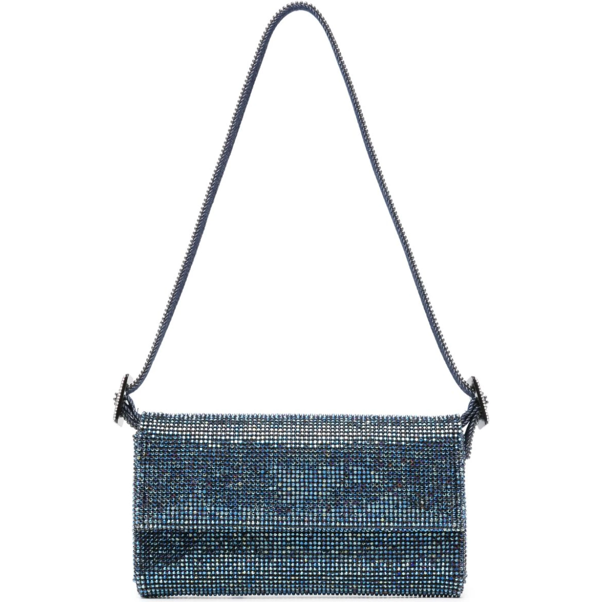 Crystal-embellished Clutch Bag With Adjustable Strap In Blue