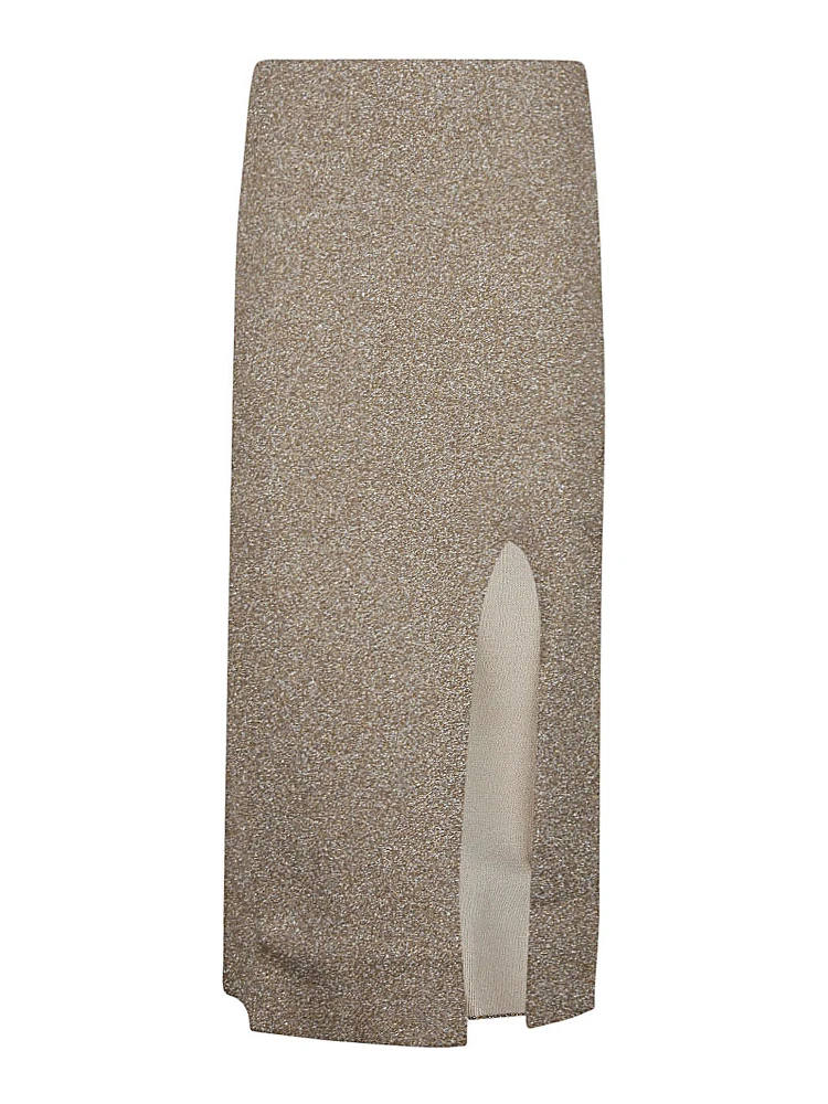 Golden Viscose Midi Skirt