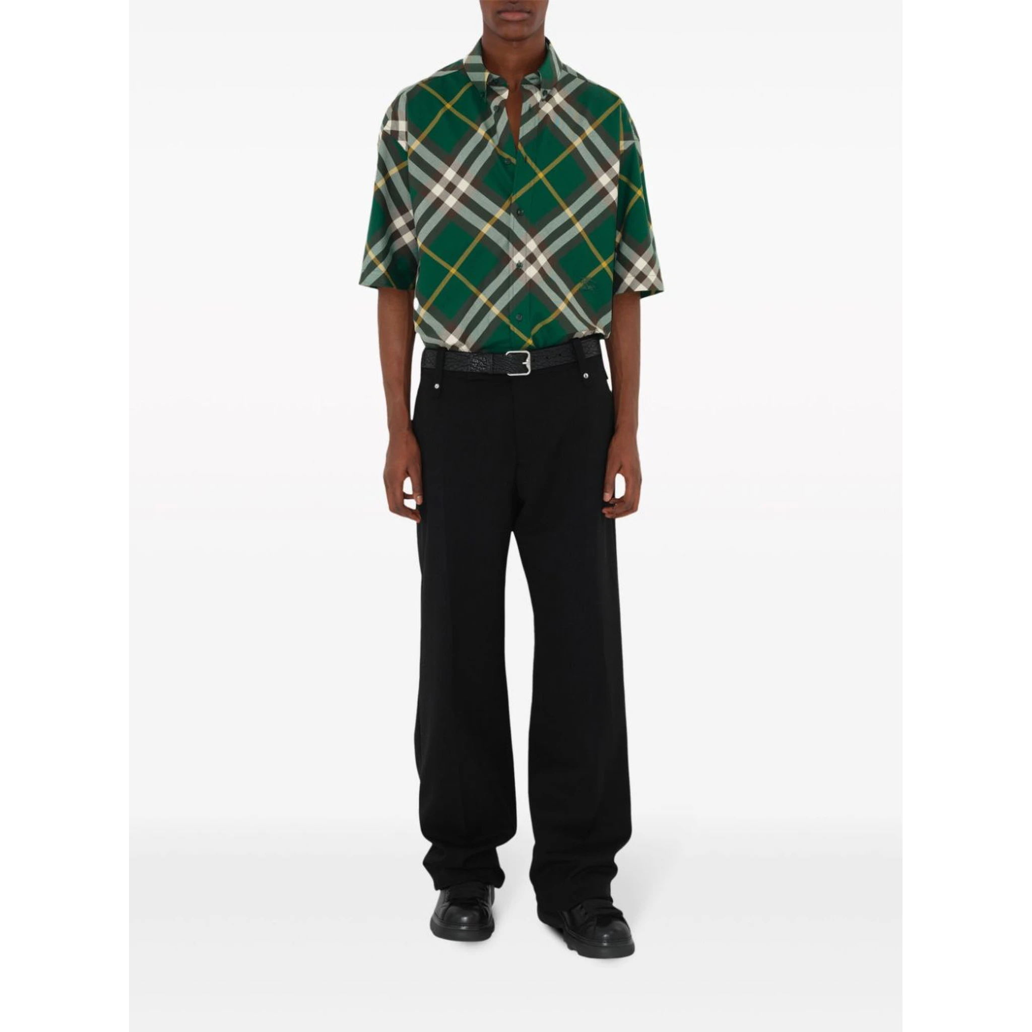 EKD-embroidered checkered cotton shirt