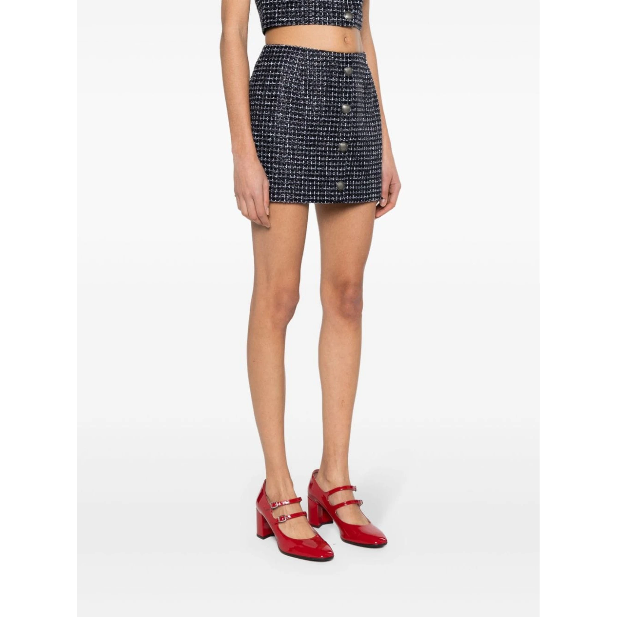 metallic-threading tweed skirt