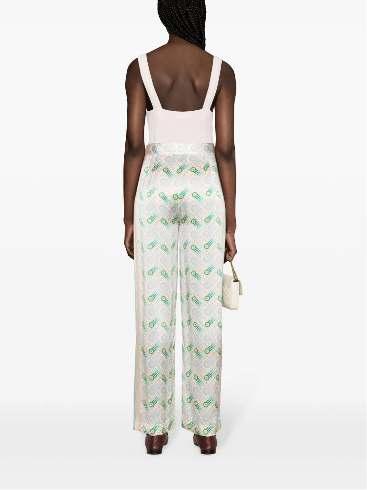 Women Printed Silk Straight Leg Trousers In Multi alternative