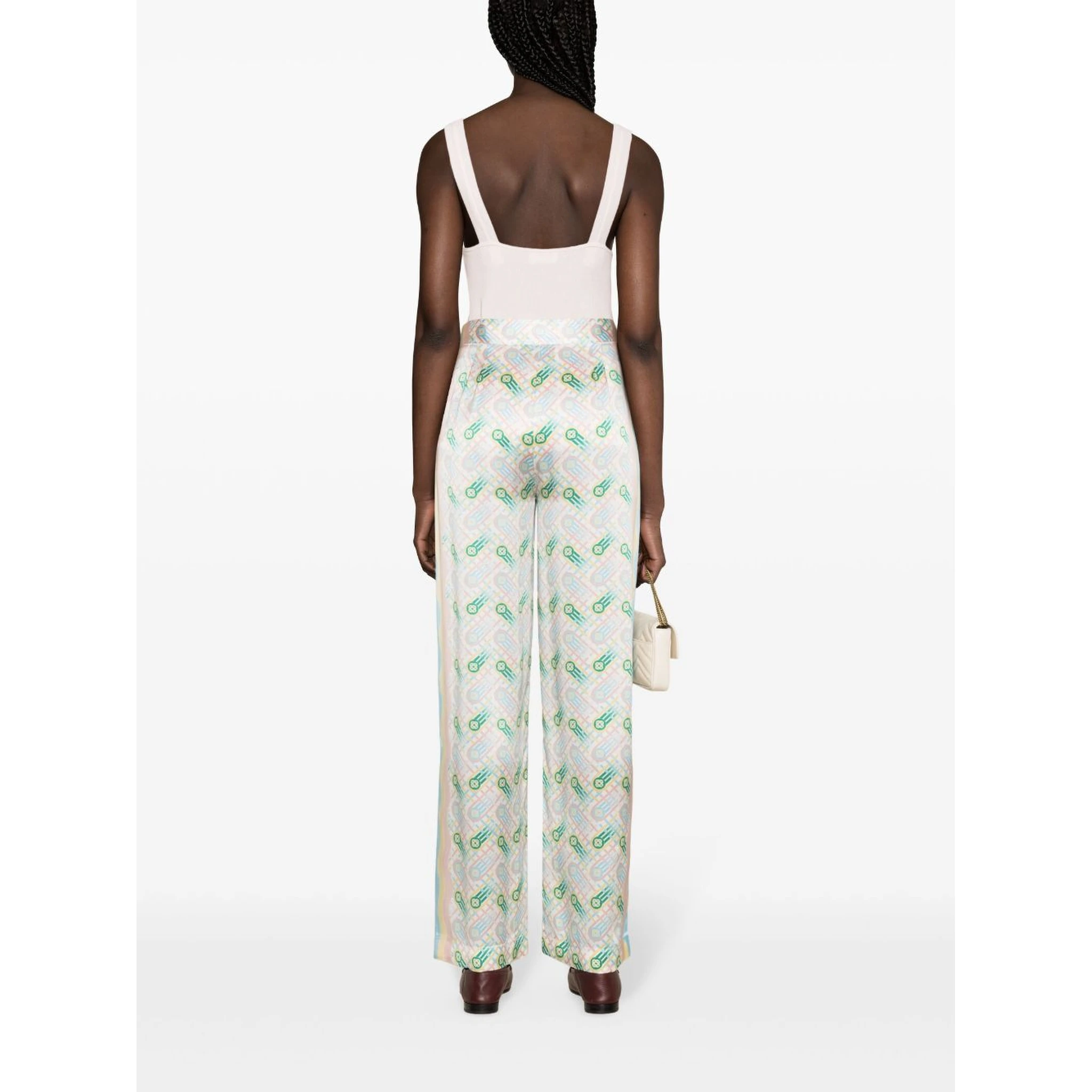 Women Printed Silk Straight Leg Trousers In Multi