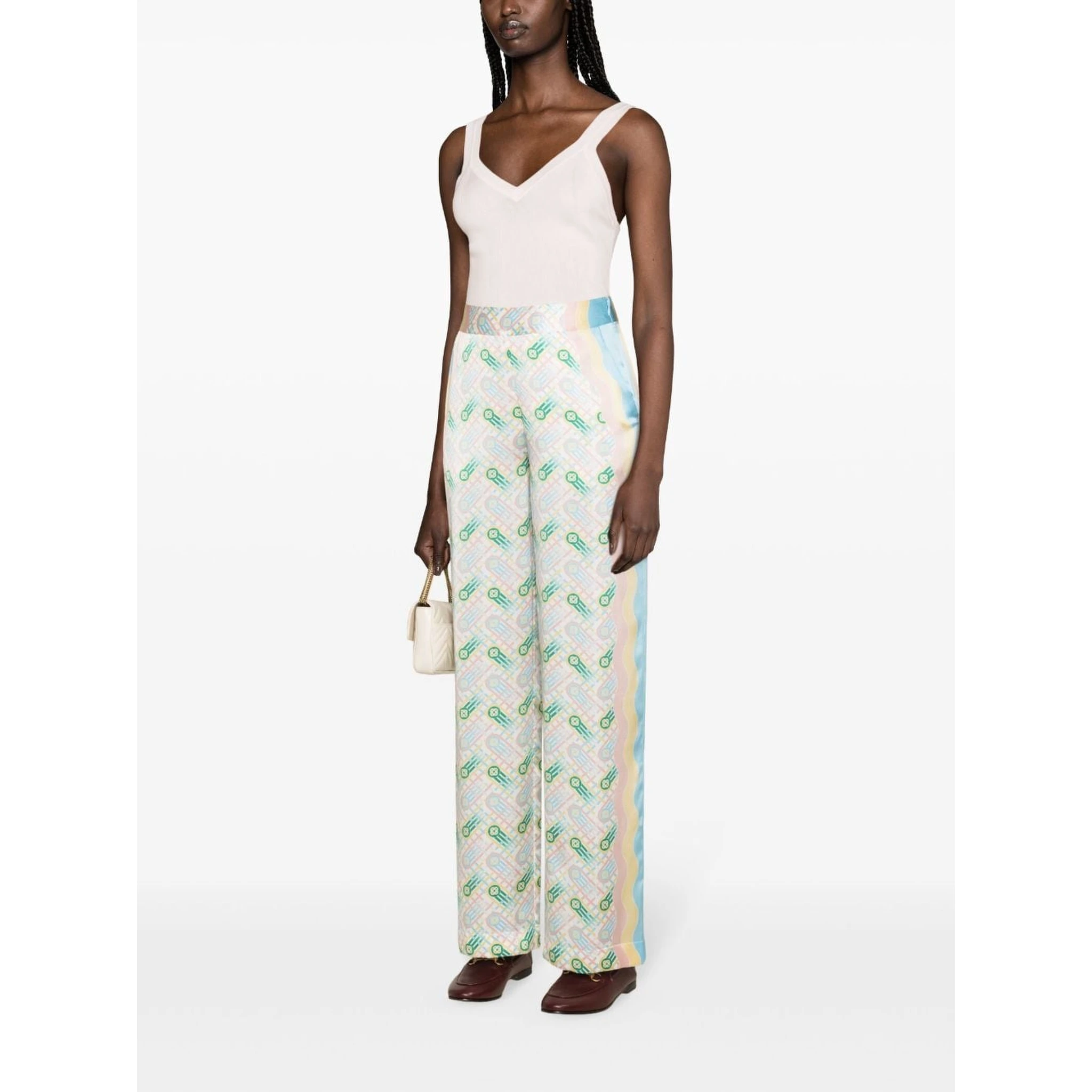 Women Printed Silk Straight Leg Trousers In Multi