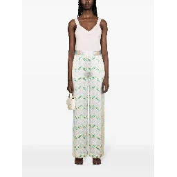 Women Printed Silk Straight Leg Trousers In Multi