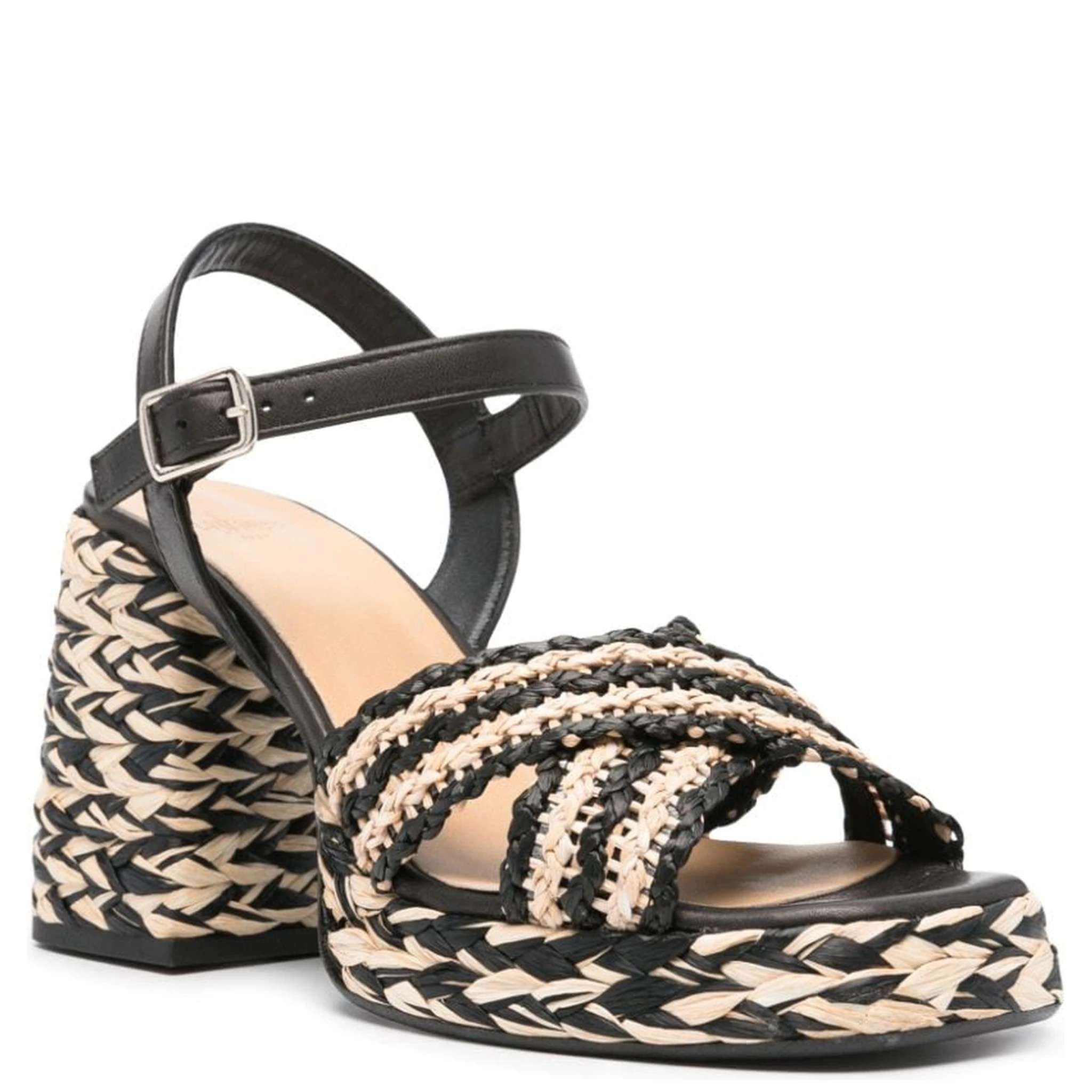 Castañer Valeria Rafia Woven Sandals In Black