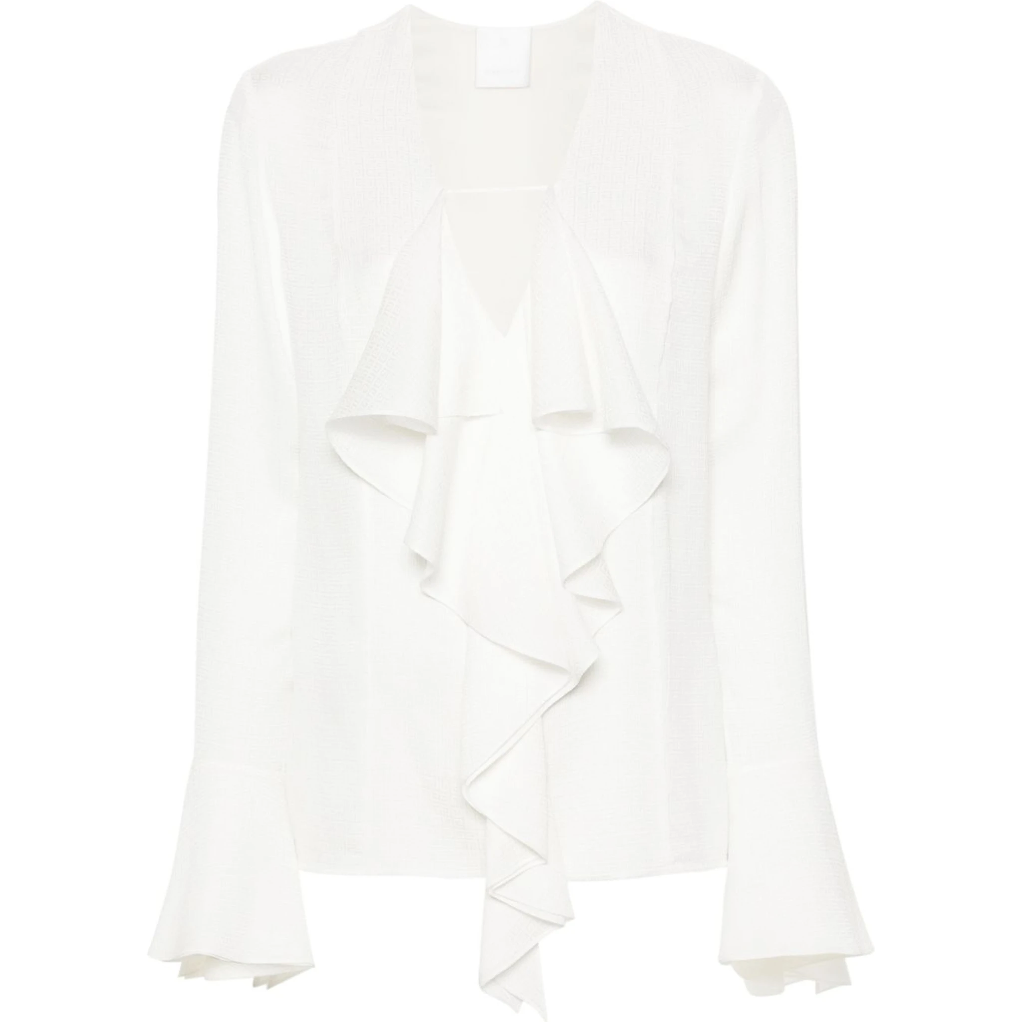 Womens White V-neck Ruffle-trim Silk Blouse