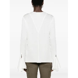 Womens White V-neck Ruffle-trim Silk Blouse