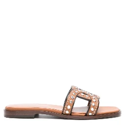 Brown Leather Sandals With Decorative Studs