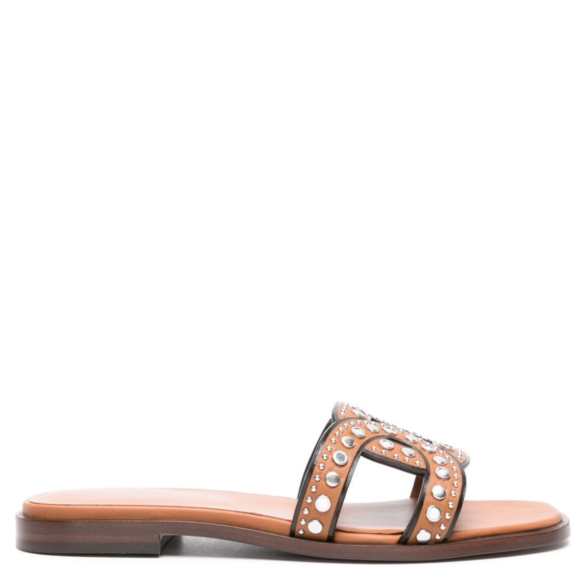 Brown Leather Sandals With Decorative Studs