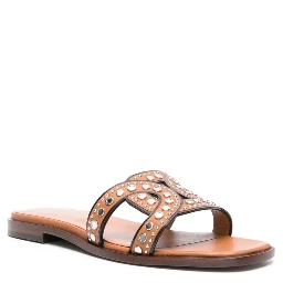 Brown Leather Sandals With Decorative Studs