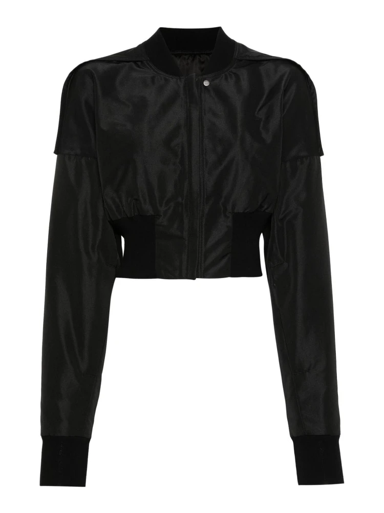 Womens Black Cropped Stand-collar Woven Jacket