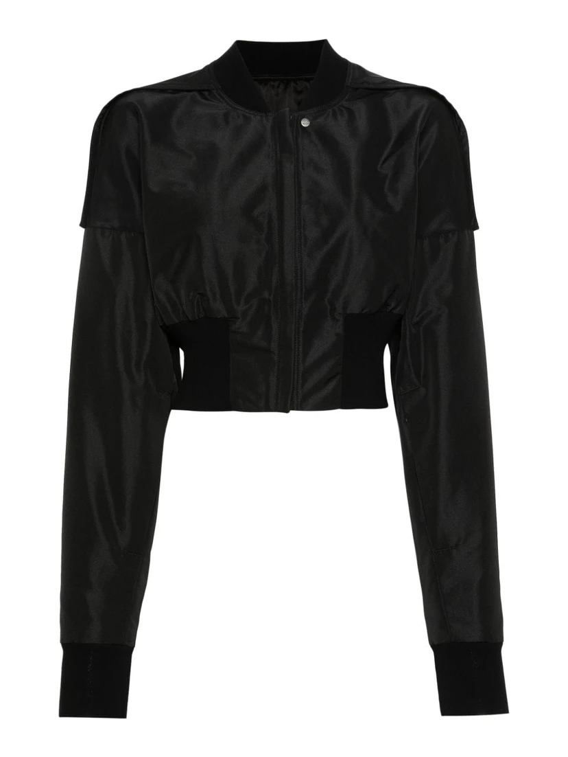 Womens Black Cropped Stand-collar Woven Jacket