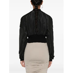 Womens Black Cropped Stand-collar Woven Jacket