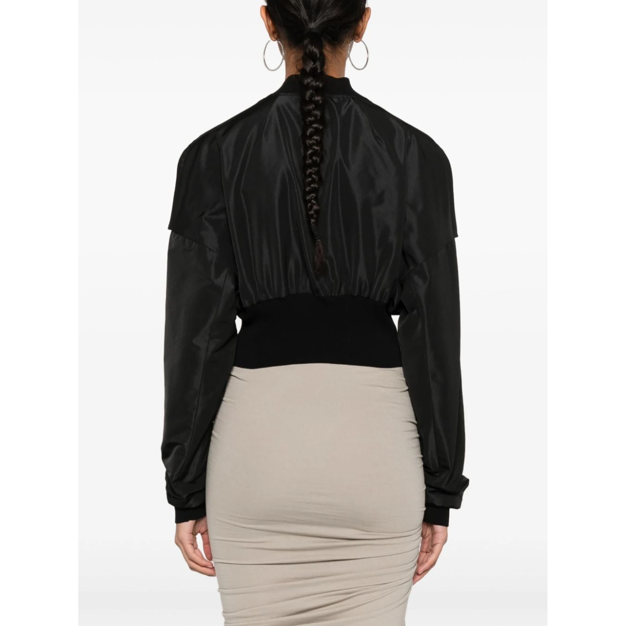 Womens Black Cropped Stand-collar Woven Jacket