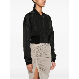 Womens Black Cropped Stand-collar Woven Jacket