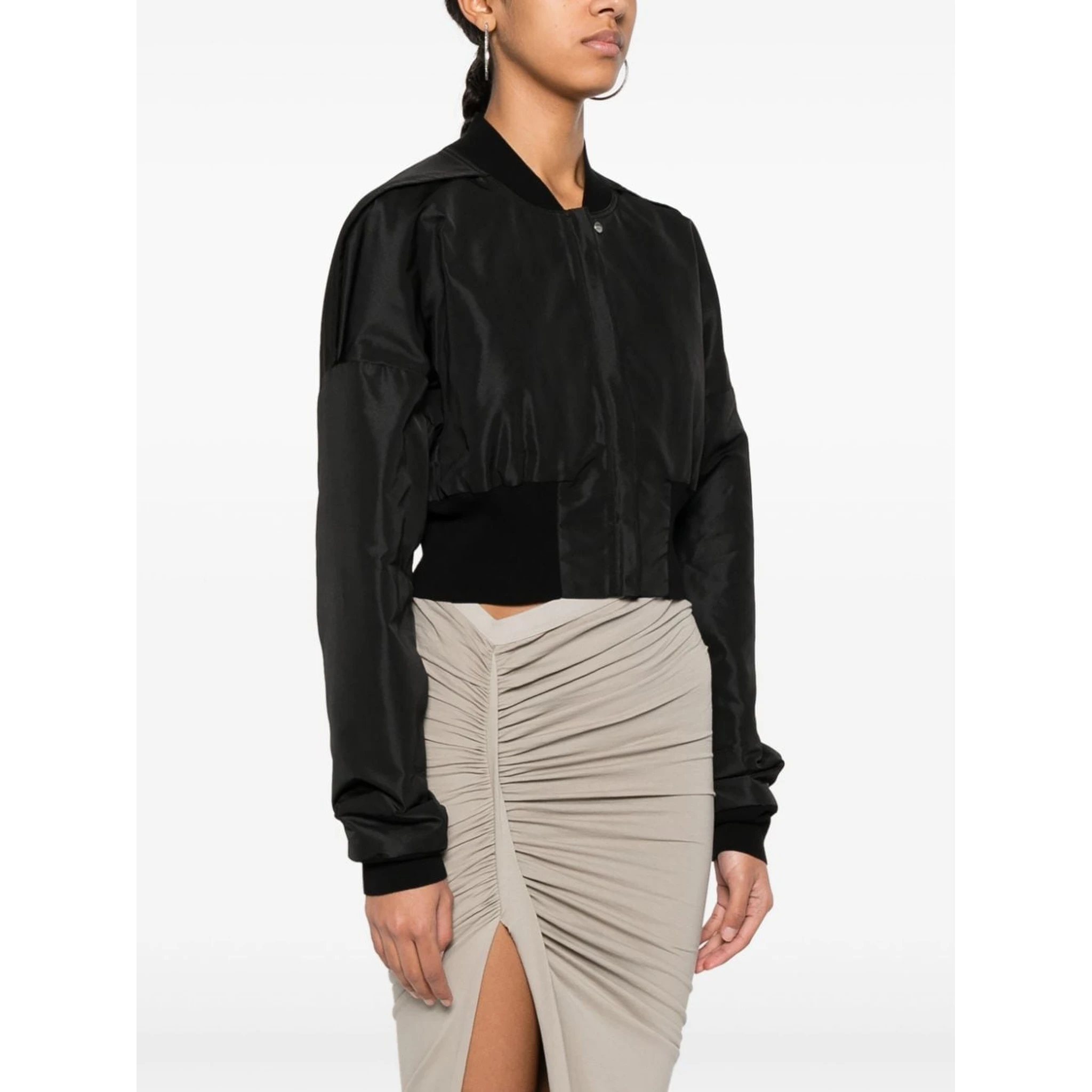 Womens Black Cropped Stand-collar Woven Jacket