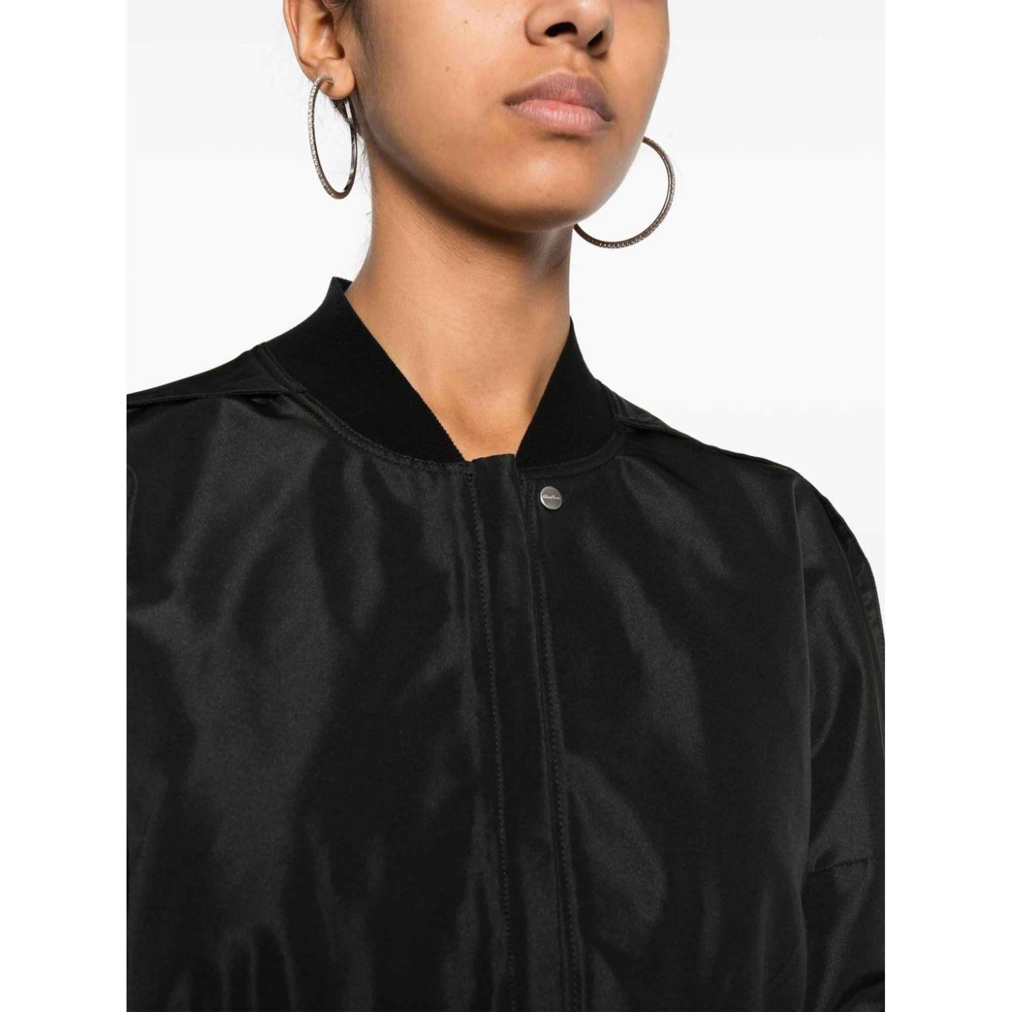Womens Black Cropped Stand-collar Woven Jacket