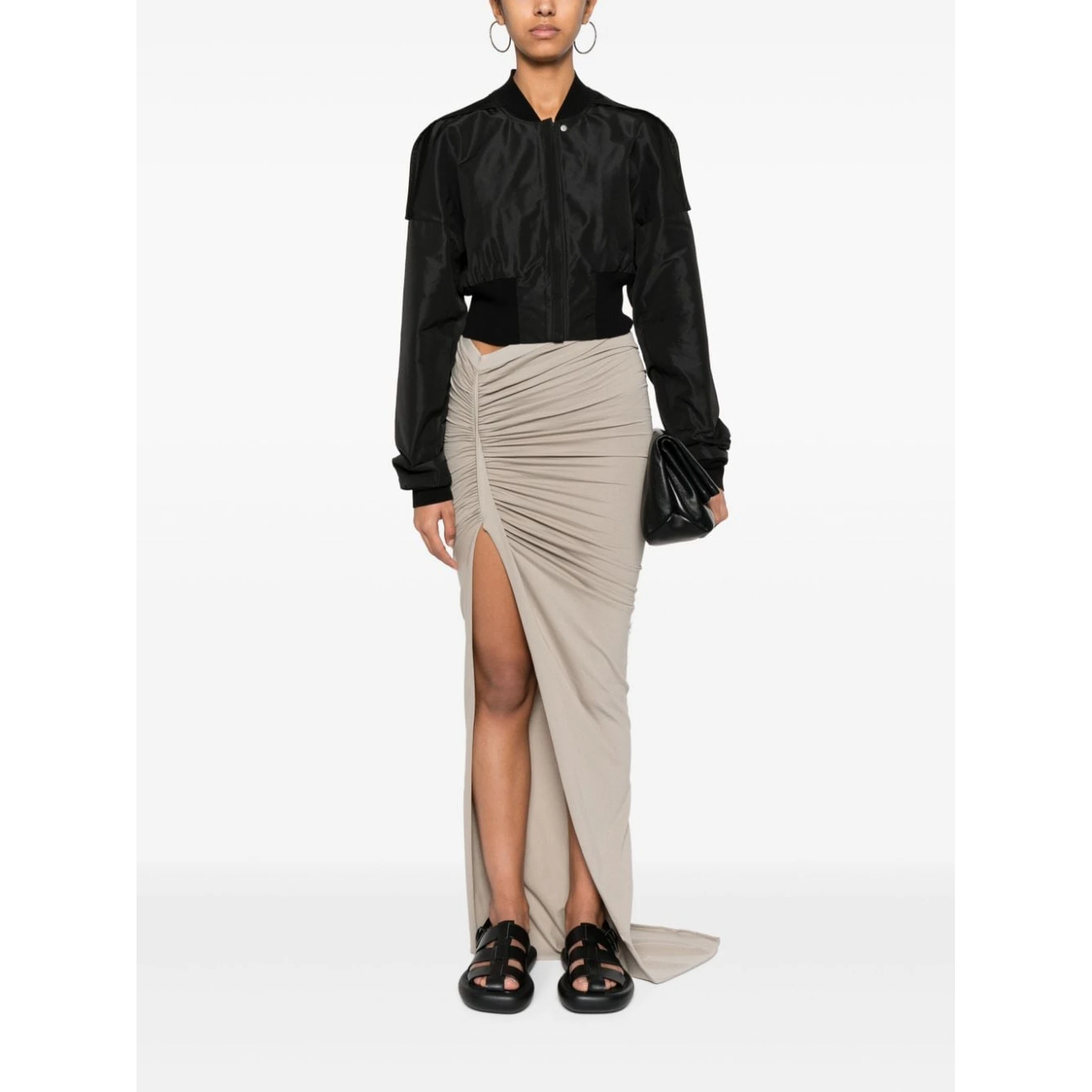 Womens Black Cropped Stand-collar Woven Jacket