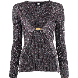 Glittered Knit V-neck Cardigan In Grey