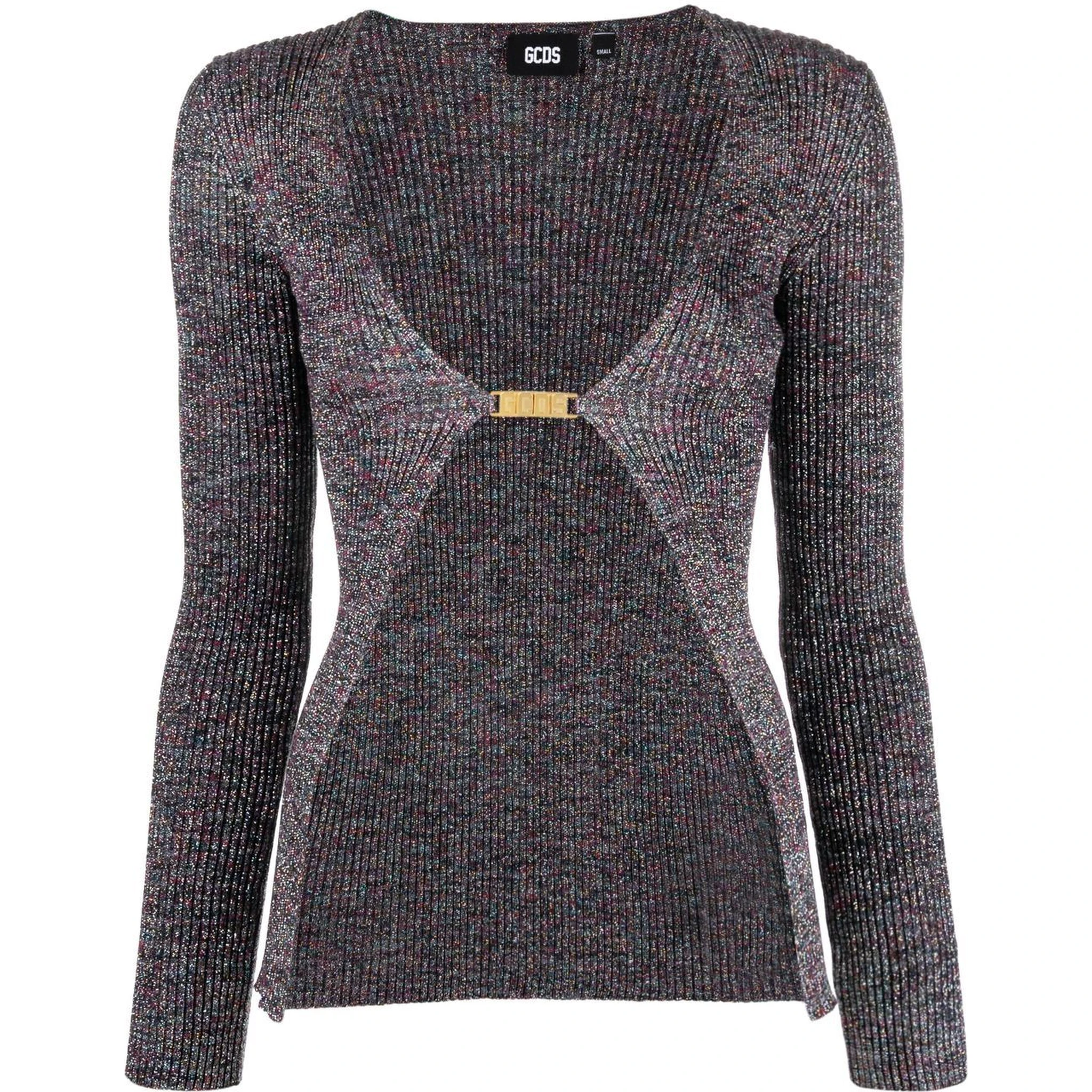 Glittered Knit V-neck Cardigan In Grey