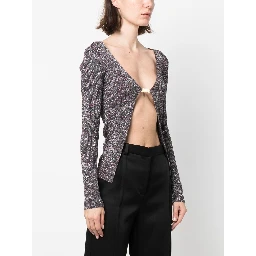 Glittered Knit V-neck Cardigan In Grey