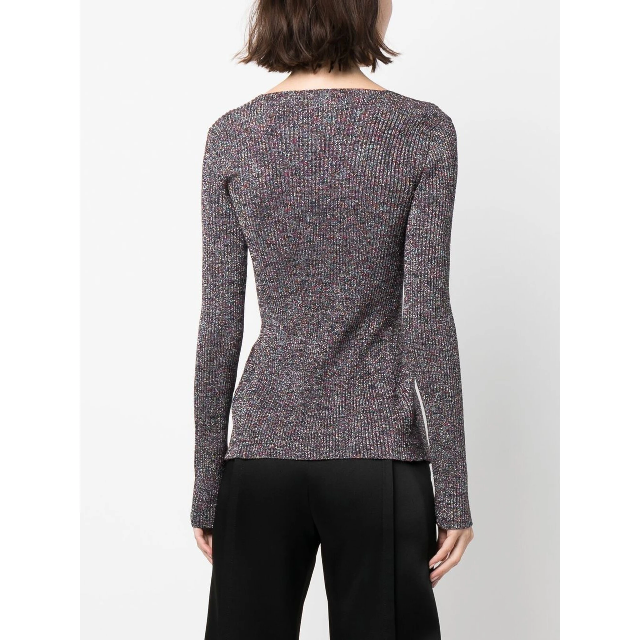 Glittered Knit V-neck Cardigan In Grey