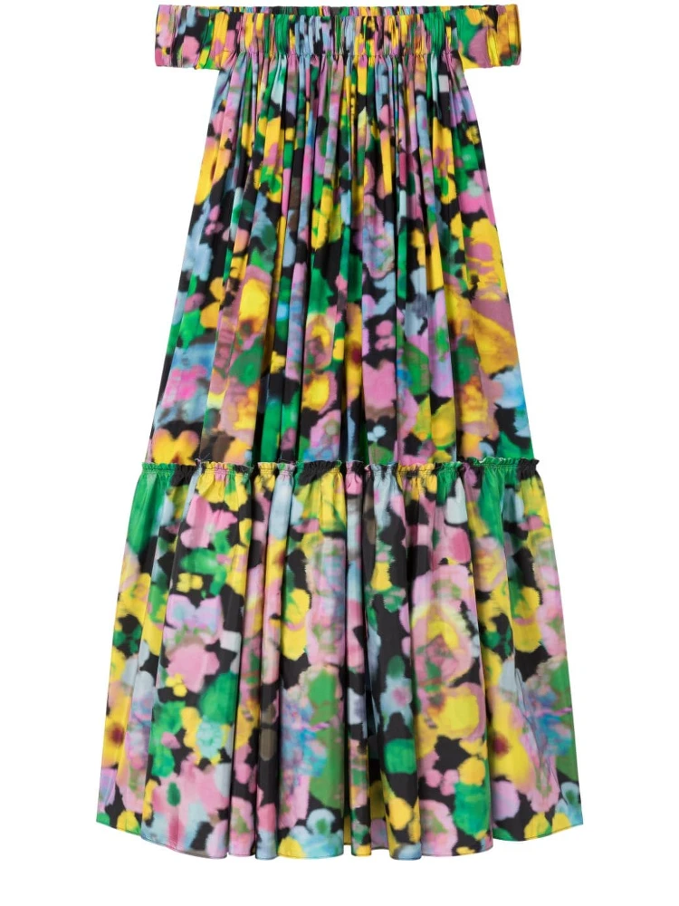 Floral-print Off-shoulder Midi Dress In Flowers Print