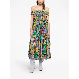 Floral-print Off-shoulder Midi Dress In Flowers Print