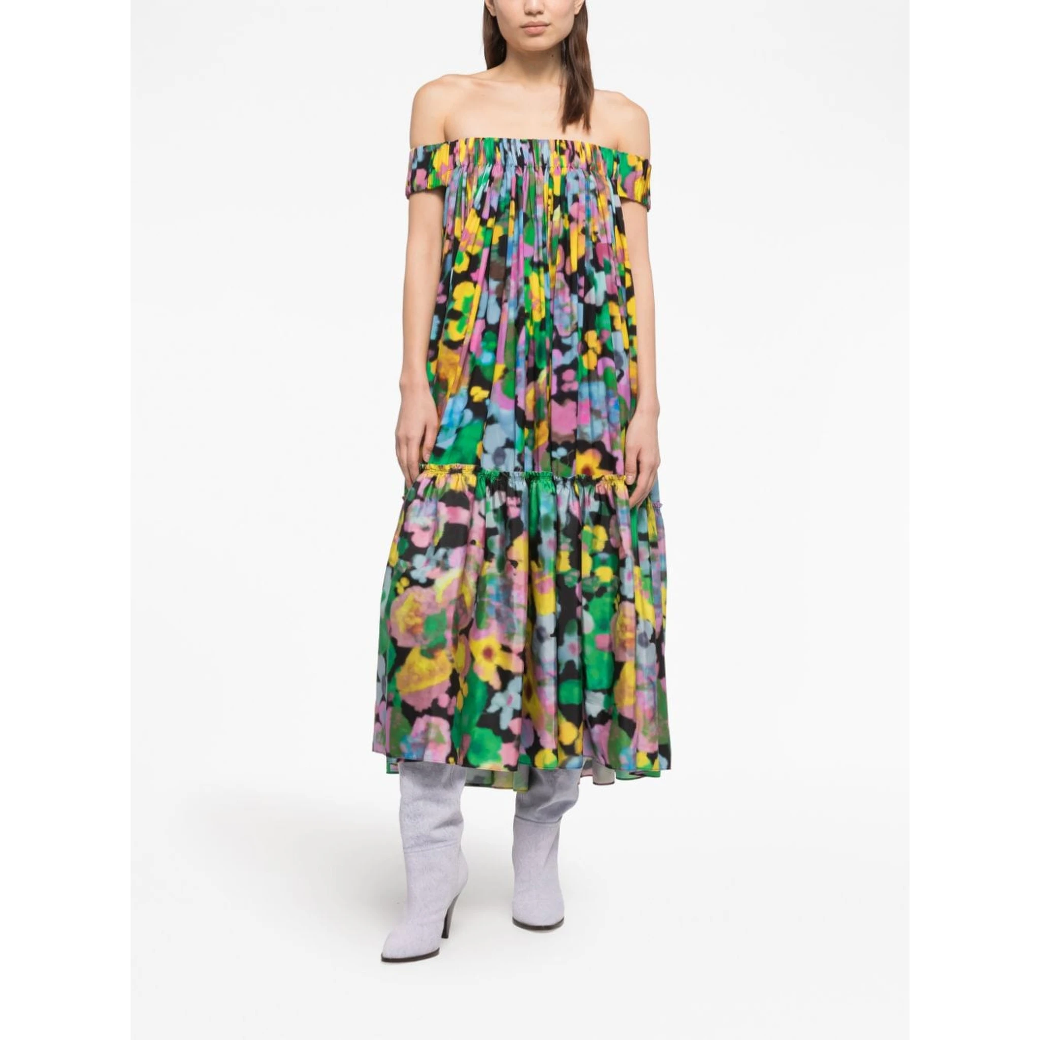 Floral-print Off-shoulder Midi Dress In Flowers Print