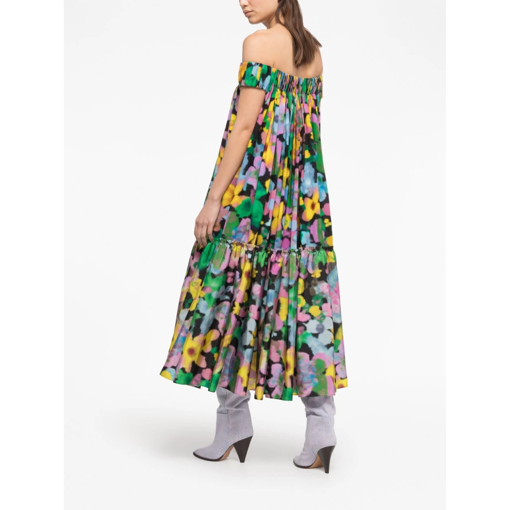 Floral-print Off-shoulder Midi Dress In Flowers Print