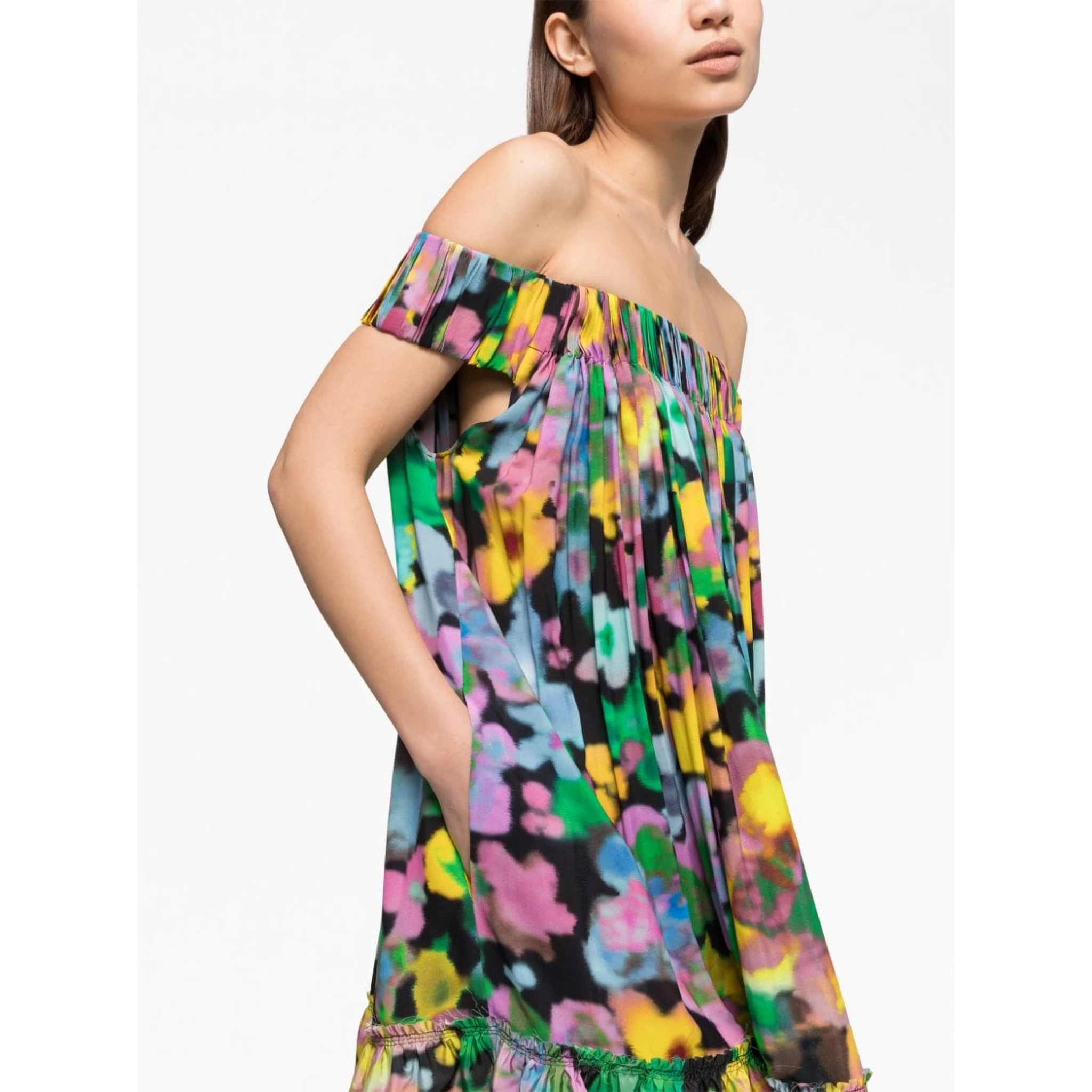 Floral-print Off-shoulder Midi Dress In Flowers Print