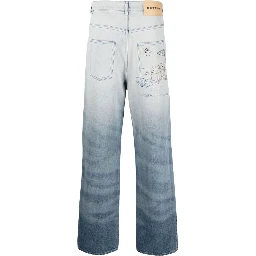 Crystal Embellished Wide Leg Jeans In Navy