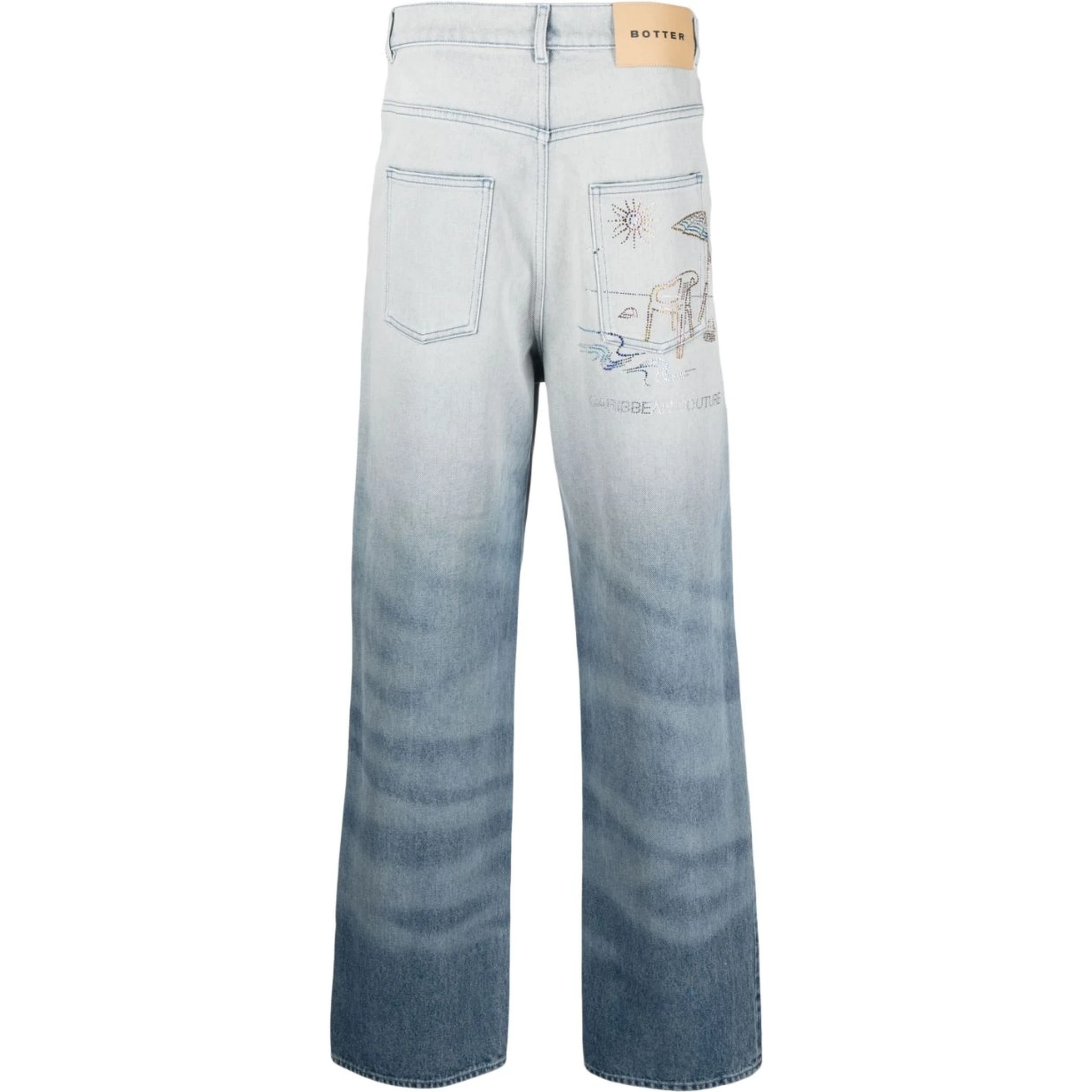 Crystal Embellished Wide Leg Jeans In Navy