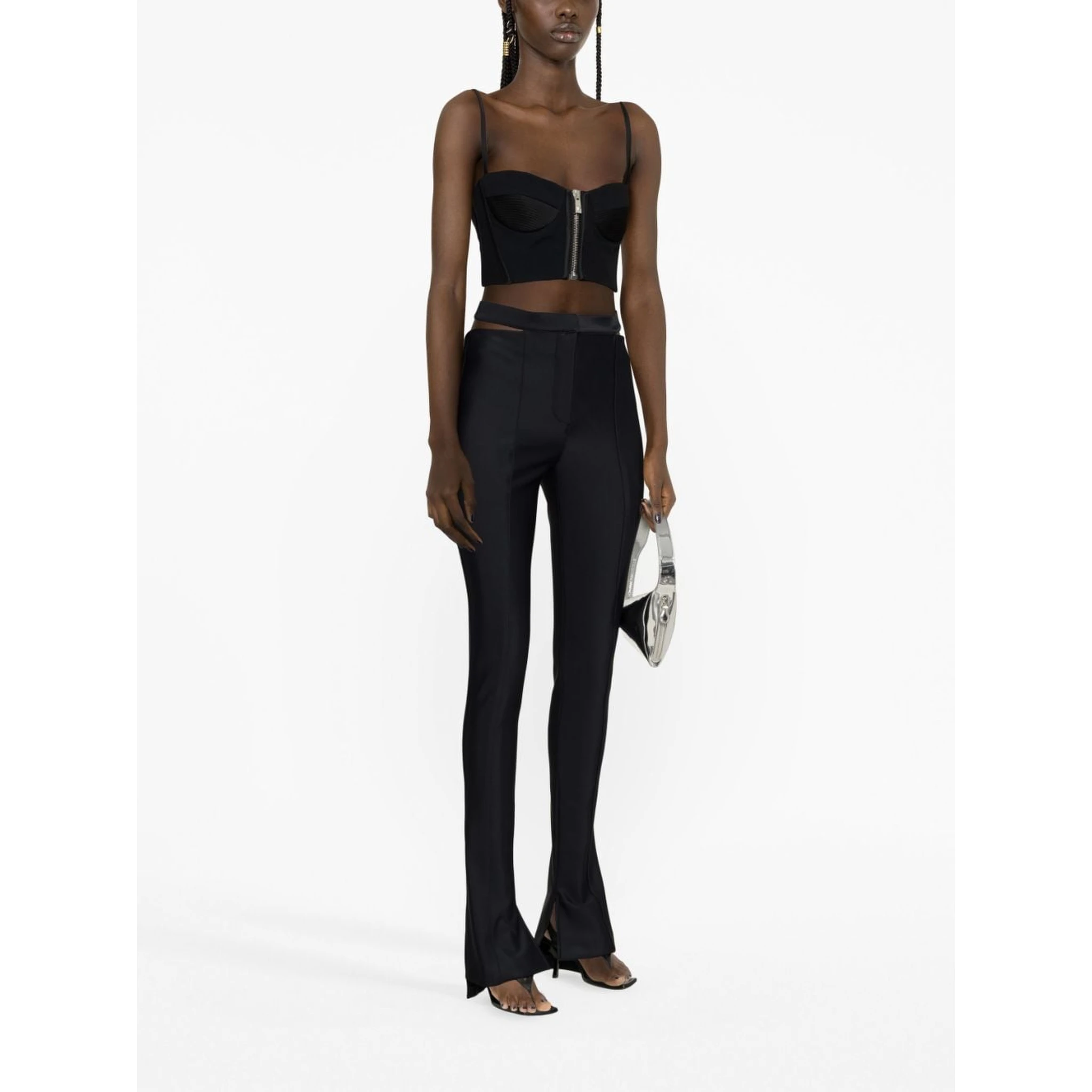 Split-cuff Skinny High-rise Stretch-woven Trousers In Black