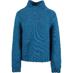 Wool Blend High Neck Jumper In Blue