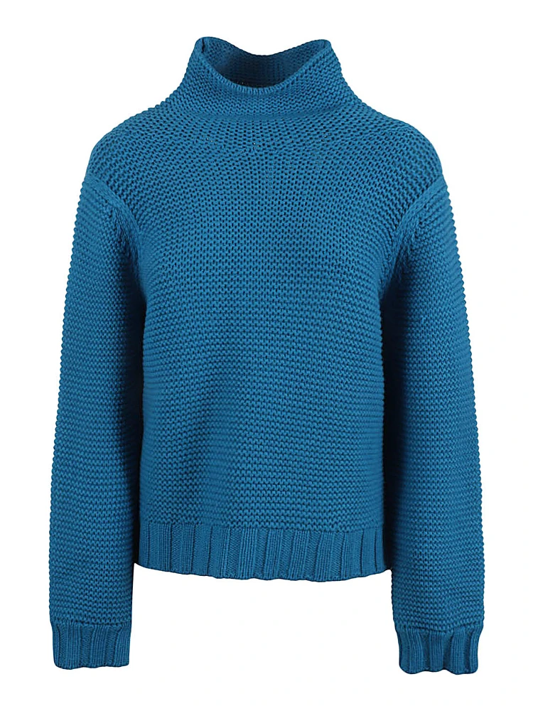 Wool Blend High Neck Jumper In Blue