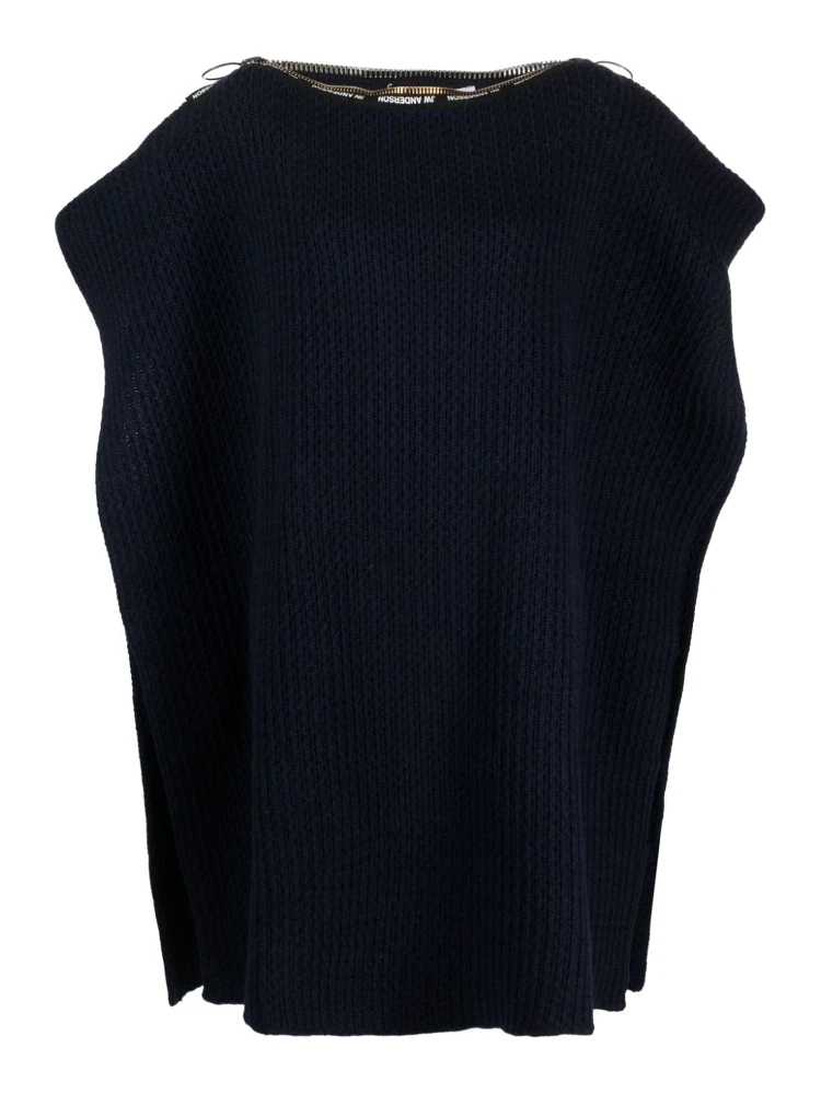 Wool Poncho With Zip Detailing And Side Slits