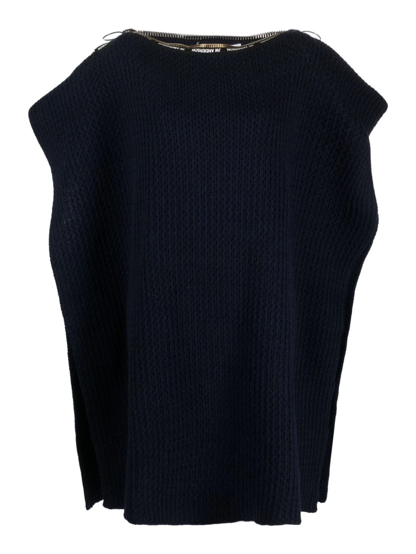 Wool Poncho With Zip Detailing And Side Slits