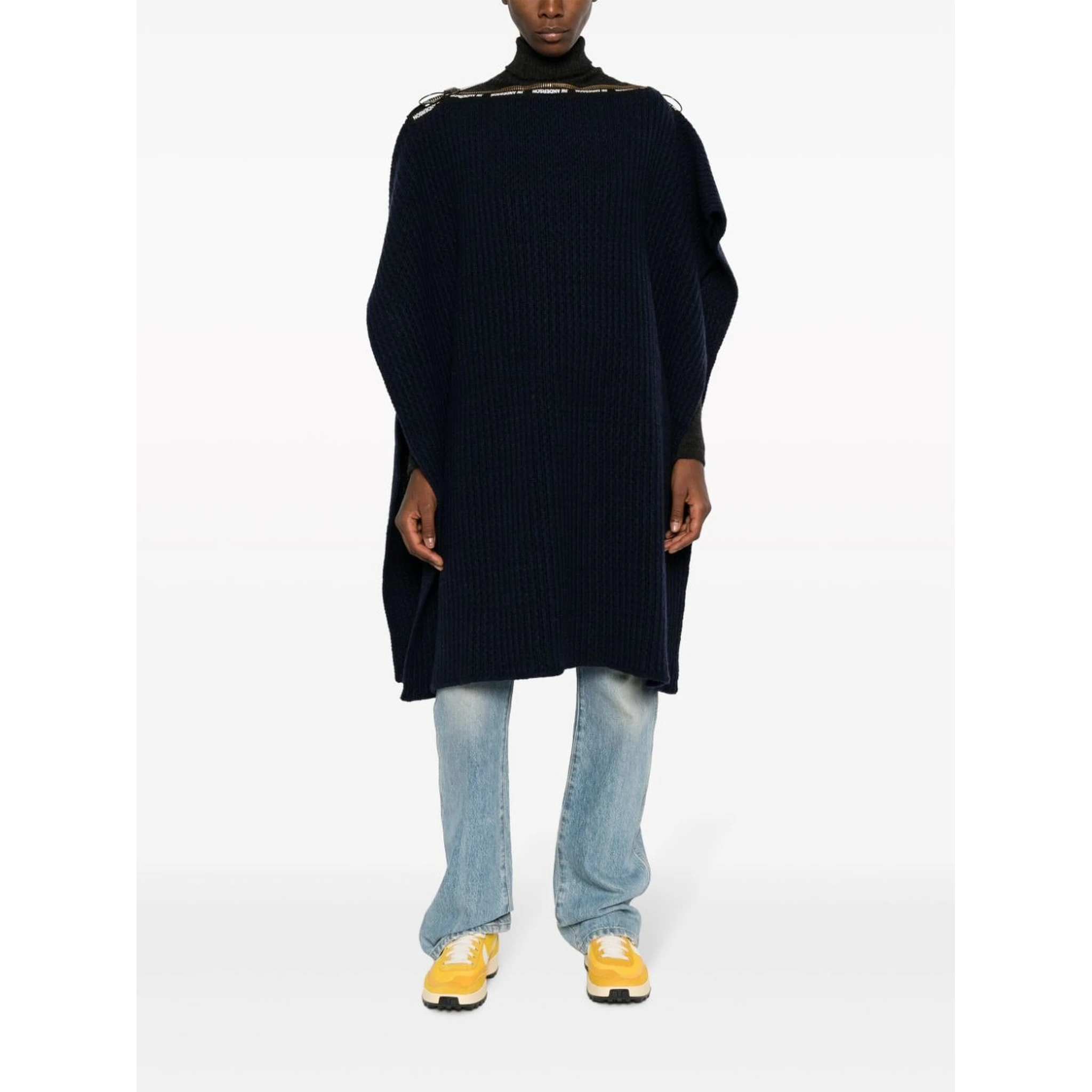 Wool Poncho With Zip Detailing And Side Slits