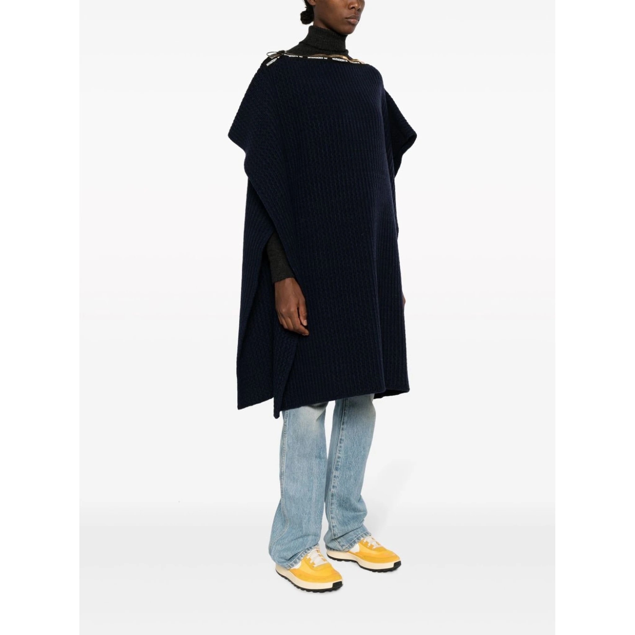 Wool Poncho With Zip Detailing And Side Slits