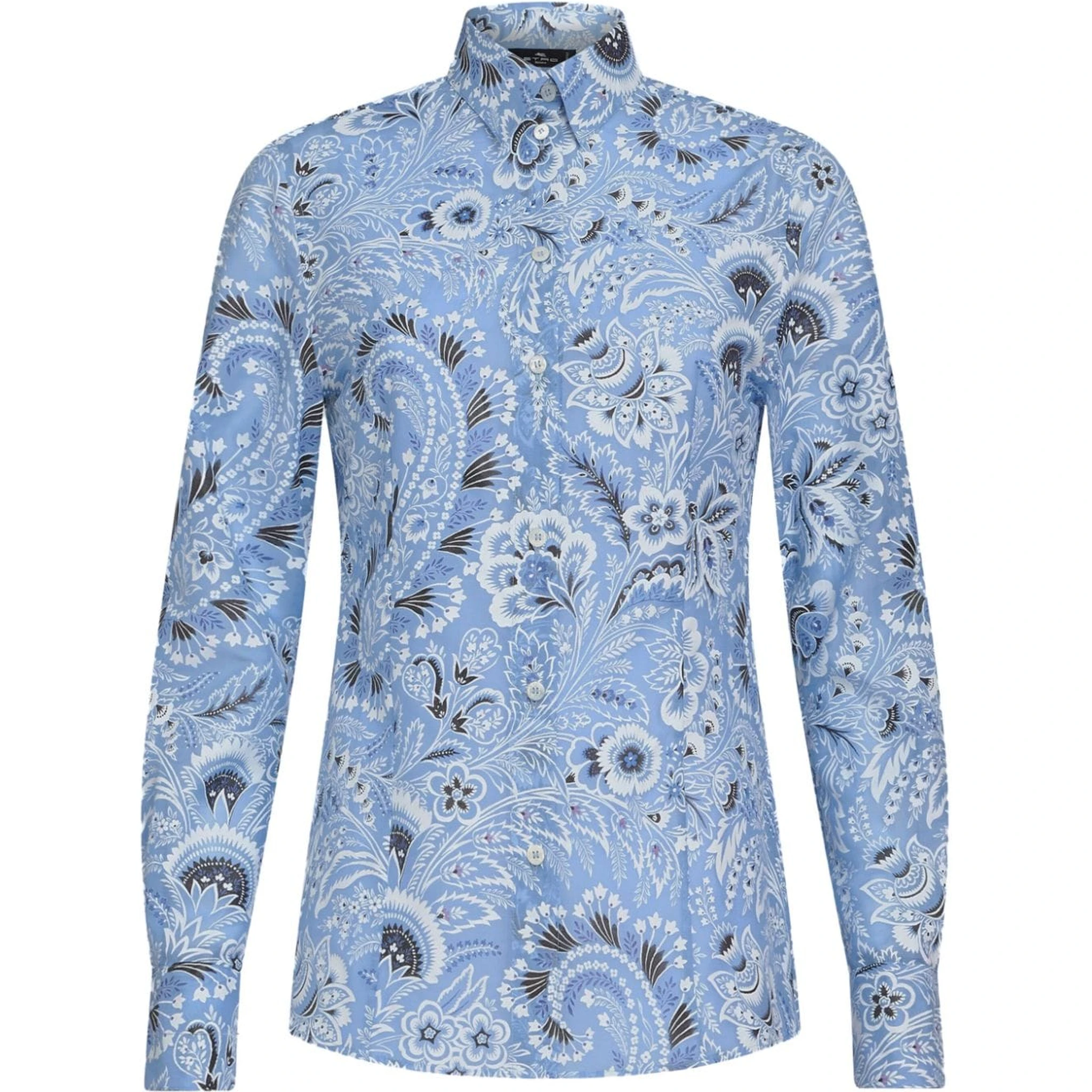 Long-sleeved Button-up Floral Shirt In Blue