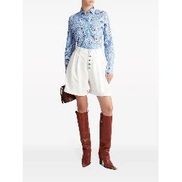 Long-sleeved Button-up Floral Shirt In Blue